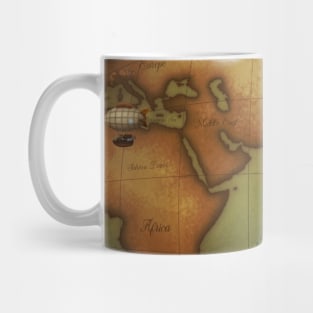 Airship Flying Over Eastern Hemisphere Map Mug